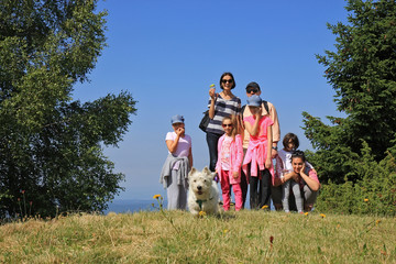 Family with dog on the hiking