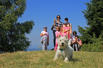 Family with dog on the hiking