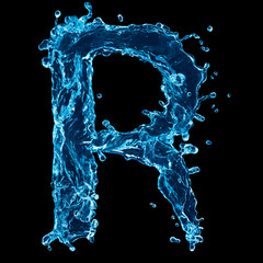 One letter of water alphabet on black background