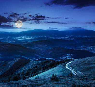 mountain slope with forest in summer at night