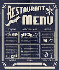 Vintage restaurant menu