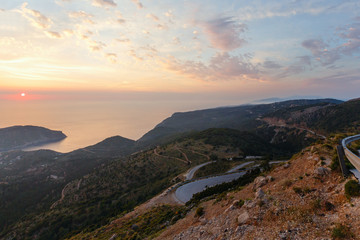 Obraz premium Sunset view of Assos peninsula (Greece, Kefalonia).
