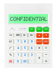 Calculator with Confidential on display isolated on white