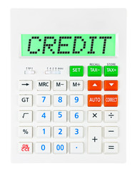 Calculator with CREDIT on display on white background