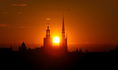 Naklejka premium Stockholm cityscape at sunset