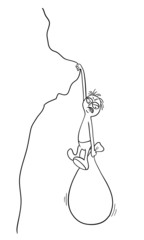 man with a bag hanging over the precipice, vector