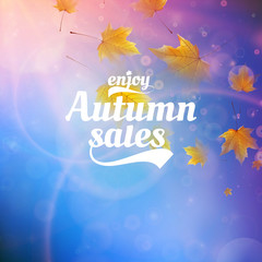 Autumn sale realistic Leaves typography poster.