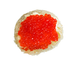 sandwich with red caviar isolated on white background