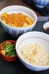 Deep fried pork rice with noodle set , Japanese food