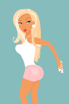 Funny blonde is photographing her bum