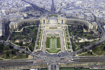 Panorama of the Trocadero from the top of Eiffel Tower, Paris
