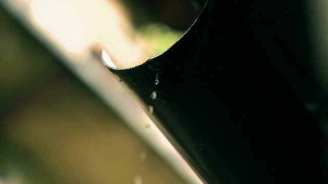 Raindrops falling from pipe, slow motion shot at 240fps