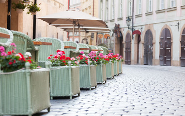 Street cafe in the historical district of Prague
