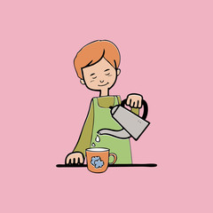 Woman pour water to cup