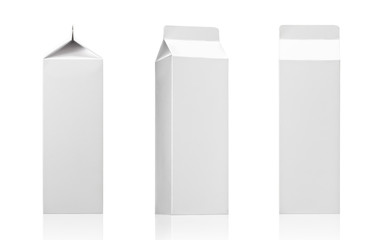 Milk, juice or beverage carton pack. White paper box package