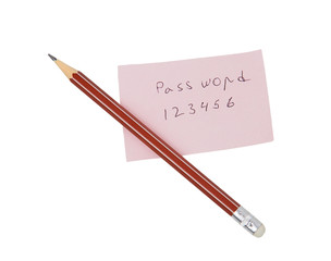 Paper note with password and a red pencil