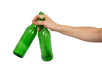Two empty bottles of beer in a female hand