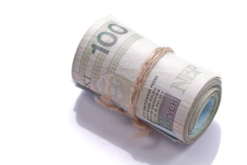 Poland currency money polish zloty banknotes and coins. Close-up