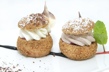 creamy chocolate desserts and ice cream on a white background