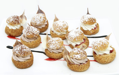 creamy chocolate desserts and ice cream on a white background