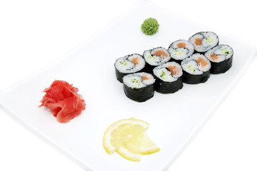 Japanese sushi fish and seafood on white background