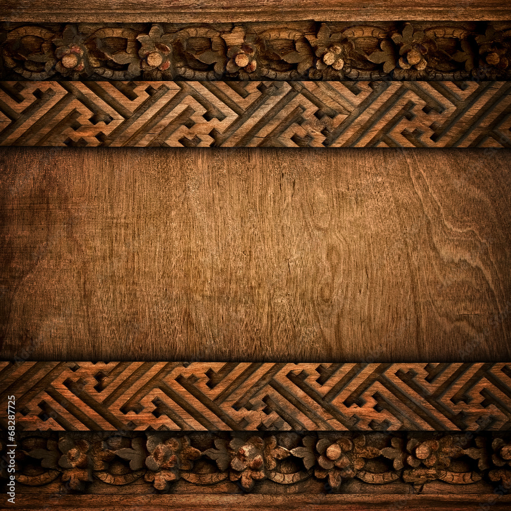 Wall mural wood background with carving pattern