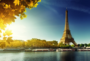 Fototapeta na wymiar Seine in Paris with Eiffel tower in autumn season