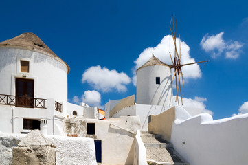 The iconic windmills on the Greek Island of Santorini