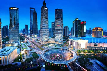 Store enrouleur occultant sans perçage Shanghai vue de nuit de shanghai depuis la tour des perles orientales