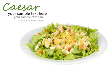 Caesar salad on plate, isolated on white