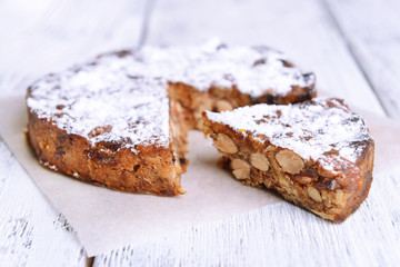 Delicious cake panforte on table close-up