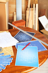 Working tools on table, in workshop