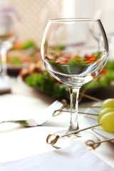 Restaurant table setting with tasty food