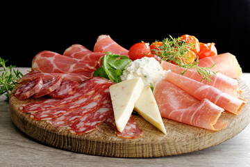 Arrangement of Delicatessen Cold Cuts with Smoked Ham, Cheese
