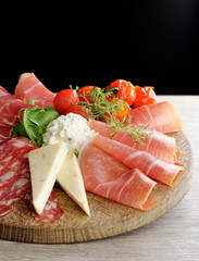 Arrangement of Delicatessen Cold Cuts with Smoked Ham, Cheese