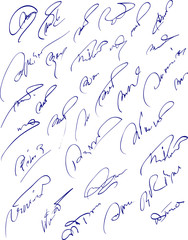 Collection of fictitious contract signatures. - obrazy, fototapety, plakaty