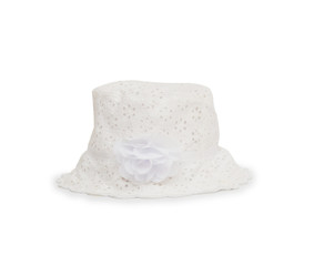 White hat with flower on white background