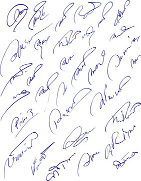Collection of fictitious contract signatures.