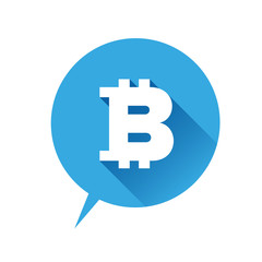 Obraz premium Bitcoin icon speech bubble blue