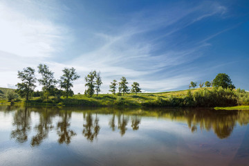 Obraz na płótnie Canvas landscape. Lake in Ukraine under blue cloudy sky