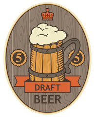 labels for the beer on the background of wooden boards