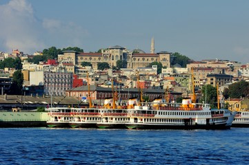 Fototapeta na wymiar Old chersonese parts of Istanbul with classic steamer