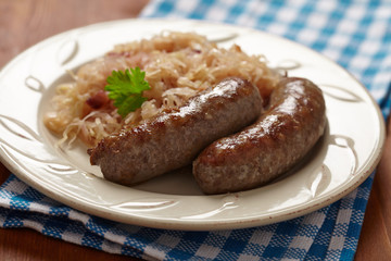 grilled bavarian sausages with sauerkraut
