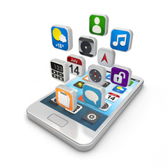 Smartphone apps, touchscreen smartphone with application icons