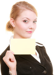 Fototapeta premium Ad. Businesswoman holding blank copy space card