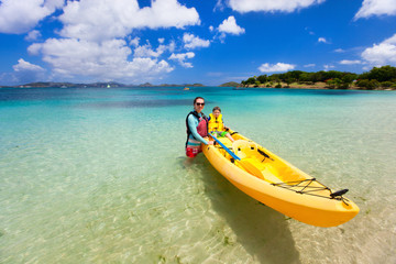Fototapeta na wymiar Family kayaking at tropical ocean