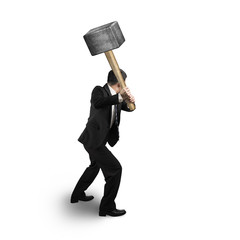 Businessman holding big hammer