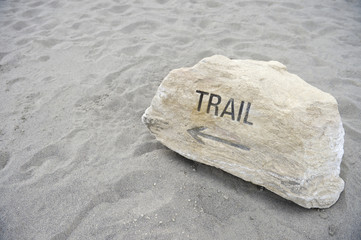 Fototapeta na wymiar Trail Message on Wilderness Hiking Sand Background