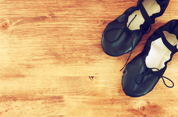 top view of worn ballet shoes