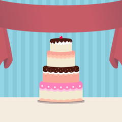 A cake with backdrop banner for card or cover design